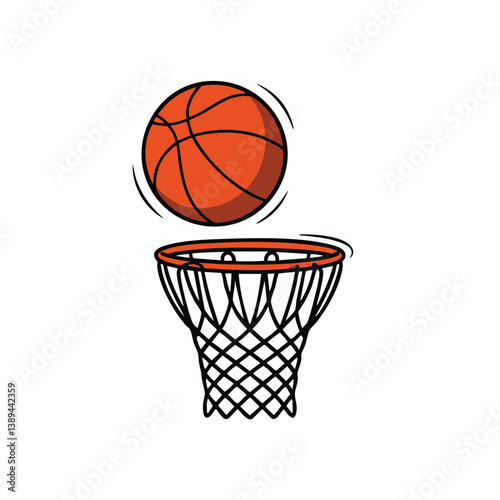 basketball hoop and ball A simple cartoon illustration of a basketball hoop and ball against a white background