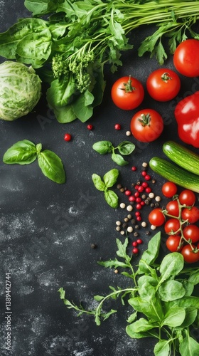 Fresh, vibrant vegetables arranged on a dark surface (2)