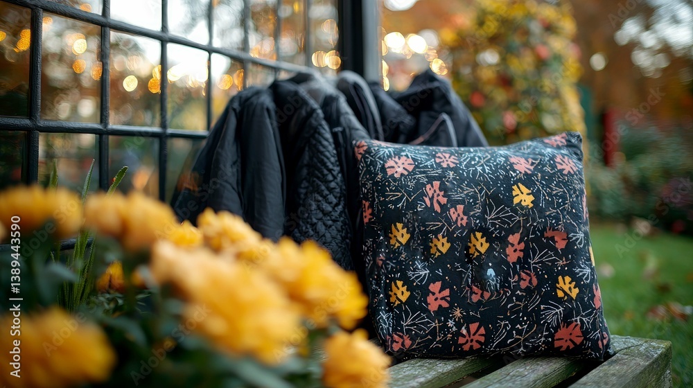 Naklejka premium Cozy Autumn Leaves Pillow: Home Decor, Fall, Nature, and Relaxation