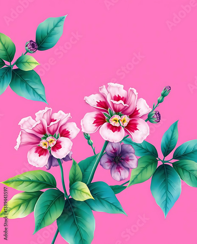 Seamless panoramic floral pattern summer theme, created by generative ai