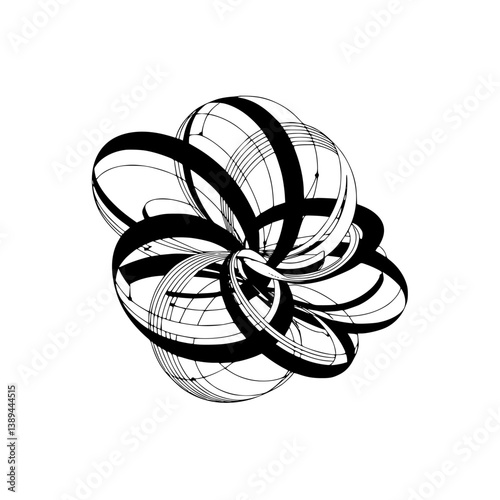 Abstract Black & White Spherical Geometric Structure, Modern Design