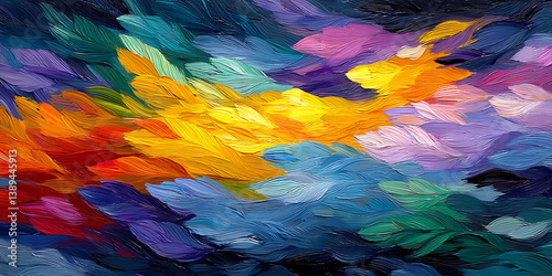 Colorful Abstract Oil Painting  Vibrant Brush Stroke Texture Art