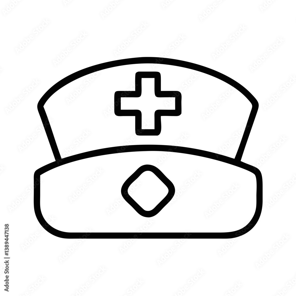 Fototapeta premium Nurse's Cap Icon Outline Representing Healthcare Profession 