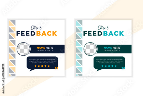 Customer service feedback review post template layout design with star ratings, Square design and clients review, Modern client testimonial or social media post template design