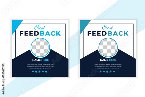 Customer service feedback review post template layout design with star ratings, Square design and clients review, Modern client testimonial or social media post template design