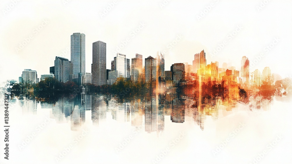 Obraz premium Abstract Double Exposure Cityscape with Artistic Flair and Reflection