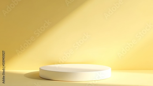 Minimalist white podium on pastel yellow background