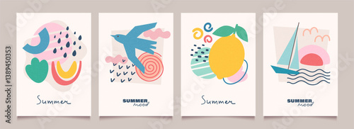 Wallpaper Mural Abstract summer backgrounds with icons or shapes in flat design. Vacation mood. Modern geometric vector illustrations. Trendy  posters, cards, banners, print on shirts. Torontodigital.ca