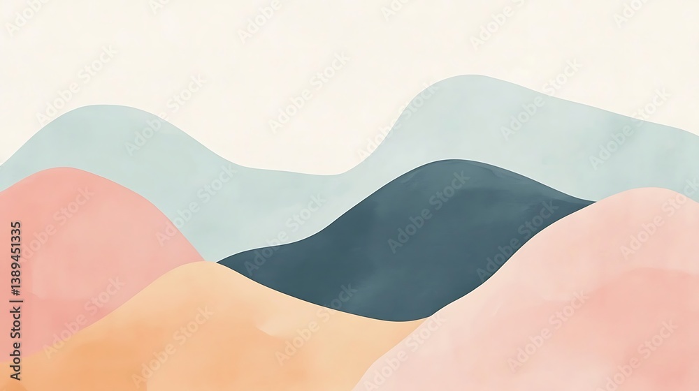 Abstract pastel landscape with wavy hills.