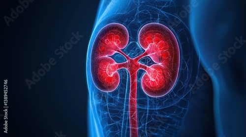 nephrologist concept. Microscopic view of glomeruli and nephrons illustrated