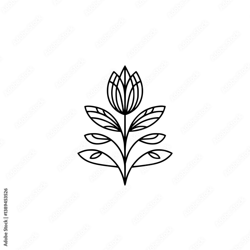 Minimalist Botanical Line Art: Tulip Flower Logo on White Minimalist Botanical Line Art: Tulip Flower Logo on White