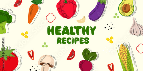 banner for Healthy eating, nutrition, cooking, breakfast menu, fresh food, dessert, diet, pastry, cuisine.	
