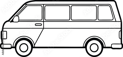 Van outline coloring book page line art vector
