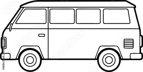 Van outline coloring book page line art vector