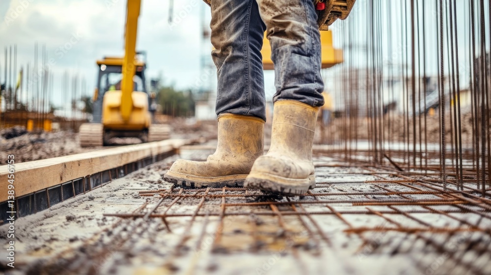 A construction worker performing a safety check at a building site. Featuring responsibility and precision A construction worker performing a safety check at a building site. Featuring responsibility and precision