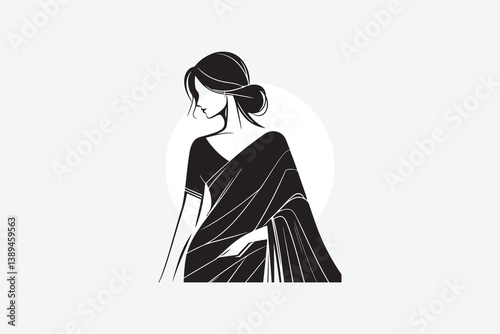 minimal black silhouette of a girl with black saree