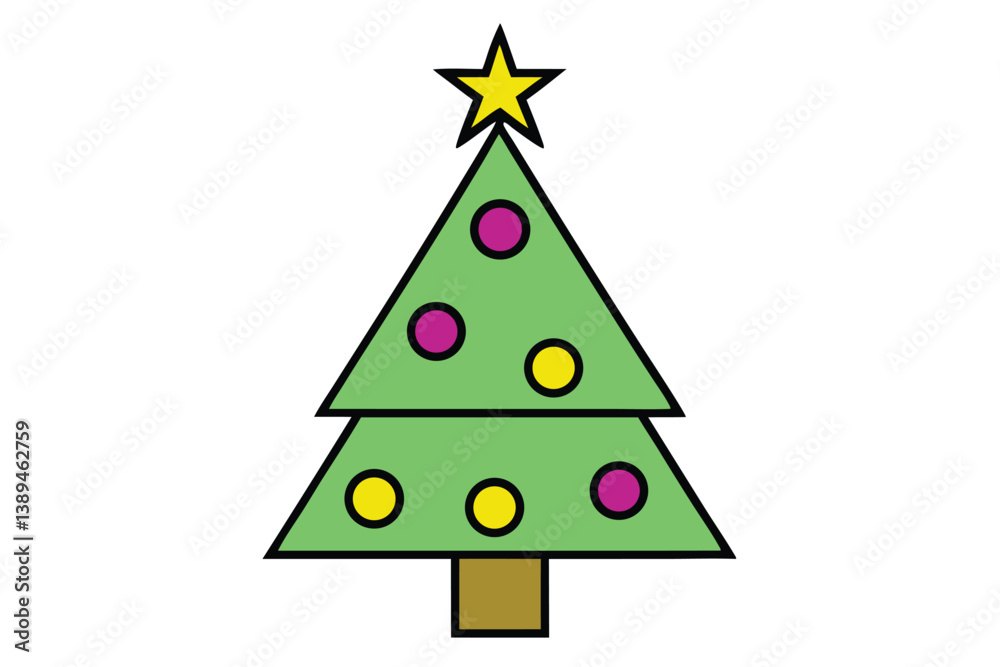 Fototapeta premium Christmas tree vector illustration with decorations and winter holiday theme.