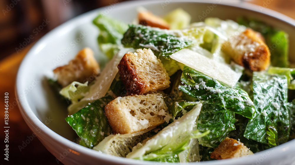 fresh Caesar salad with crisp romaine lettuce, crunchy croutons, shaved parmesan cheese, and creamy dressing served in white bowl, perfect for light and flavorful meal fresh Caesar salad with crisp romaine lettuce, crunchy croutons, shaved parmesan cheese, and creamy dressing served in white bowl, perfect for light and flavorful meal