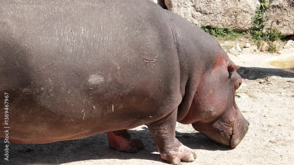hippopotame avançant vers un point d'eau hippopotame avançant vers un point d'eau