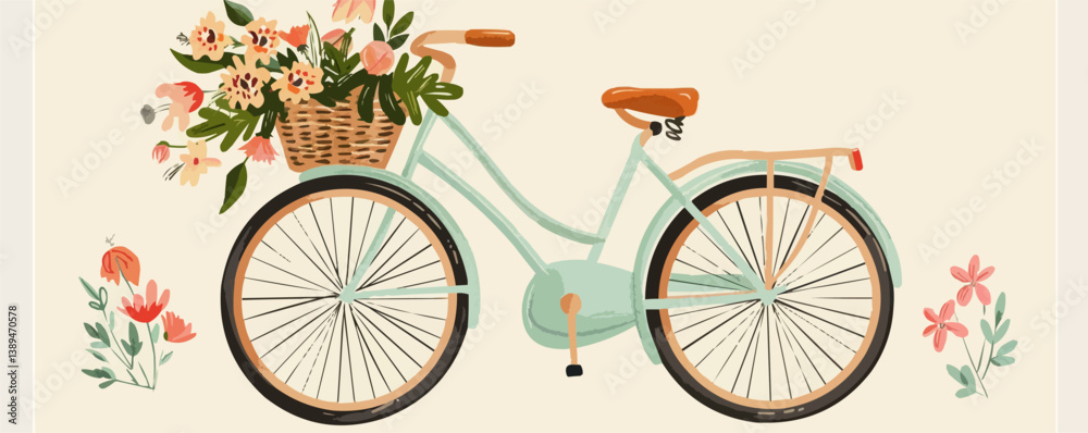 Fototapeta premium Vintage bicycle with flower basket and floral accents.