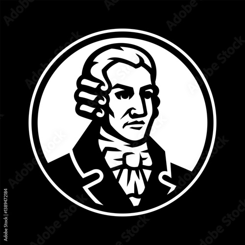 Aristocrat. A man in a coat and a wig on a dark background.
