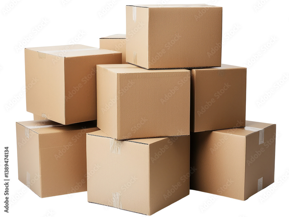 Shipping action with cardboard boxes on cutout background studio environment close-up view for creative projects Shipping action with cardboard boxes on cutout background studio environment close-up view for creative projects