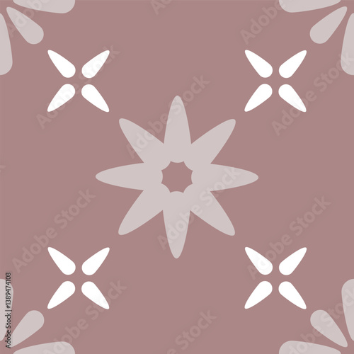 A symmetric square tile pattern with balanced floral and geometric details.