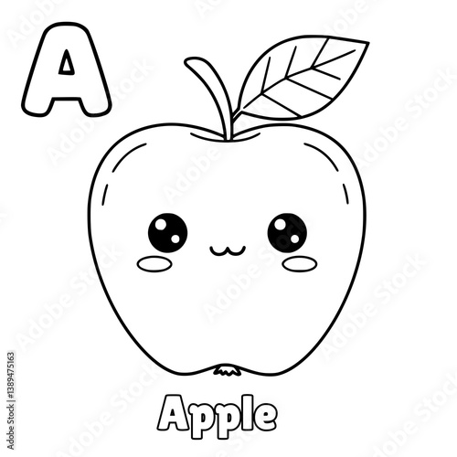 Drawing Apple illustration with Letter for coloring book kids