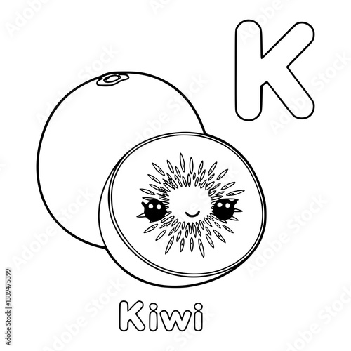 Drawing Kiwi illustration with Letter for coloring book kids