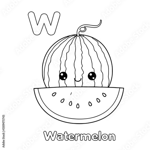 Drawing Watermelon illustration with Letter for coloring book kids