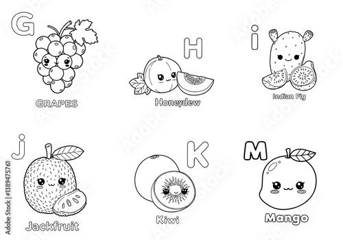 Drawing Fruits illustration with Letter for coloring book kids