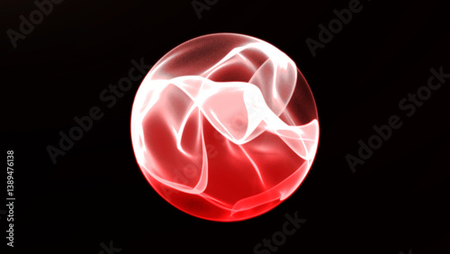 Abstract looped red  energy sphere. A shining wave of blurred particles that smoothly shimmer around the ball.Colorful sphere with the effect of moving smoke inside. Virtual assistant.4k 60 Fps video