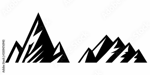 mountain vector pack. Rocky mountains icon or logo collection. Vector illustration. Mountain, rock, hill, peak logos.  Mountain peaks silhouettes. vector set silhouette of mountains and hills.