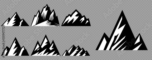 mountain vector pack. Rocky mountains icon or logo collection. Vector illustration. Mountain, rock, hill, peak logos.  Mountain peaks silhouettes. vector set silhouette of mountains and hills.