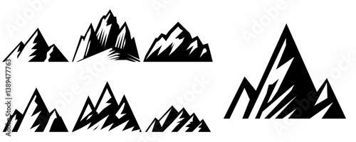 mountain vector pack. Rocky mountains icon or logo collection. Vector illustration. Mountain, rock, hill, peak logos.  Mountain peaks silhouettes. vector set silhouette of mountains and hills.