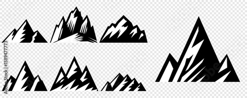 mountain vector pack. Rocky mountains icon or logo collection. Vector illustration. Mountain, rock, hill, peak logos.  Mountain peaks silhouettes. vector set silhouette of mountains and hills.