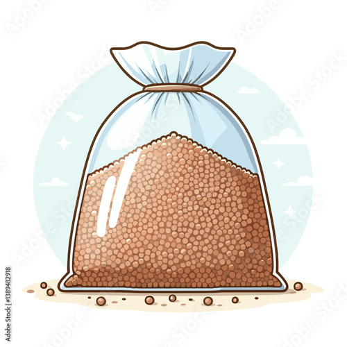 Vector illustration of cloth bag with grain or seeds. Perfect for agriculture websites, organic product marketing, and sustainable farming promotions.