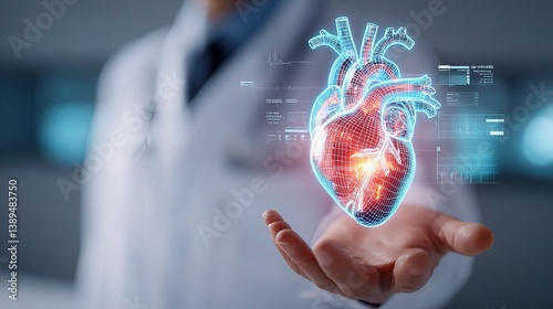 Cardiologist Presenting 3D Holographic Heart Model in Laboratory