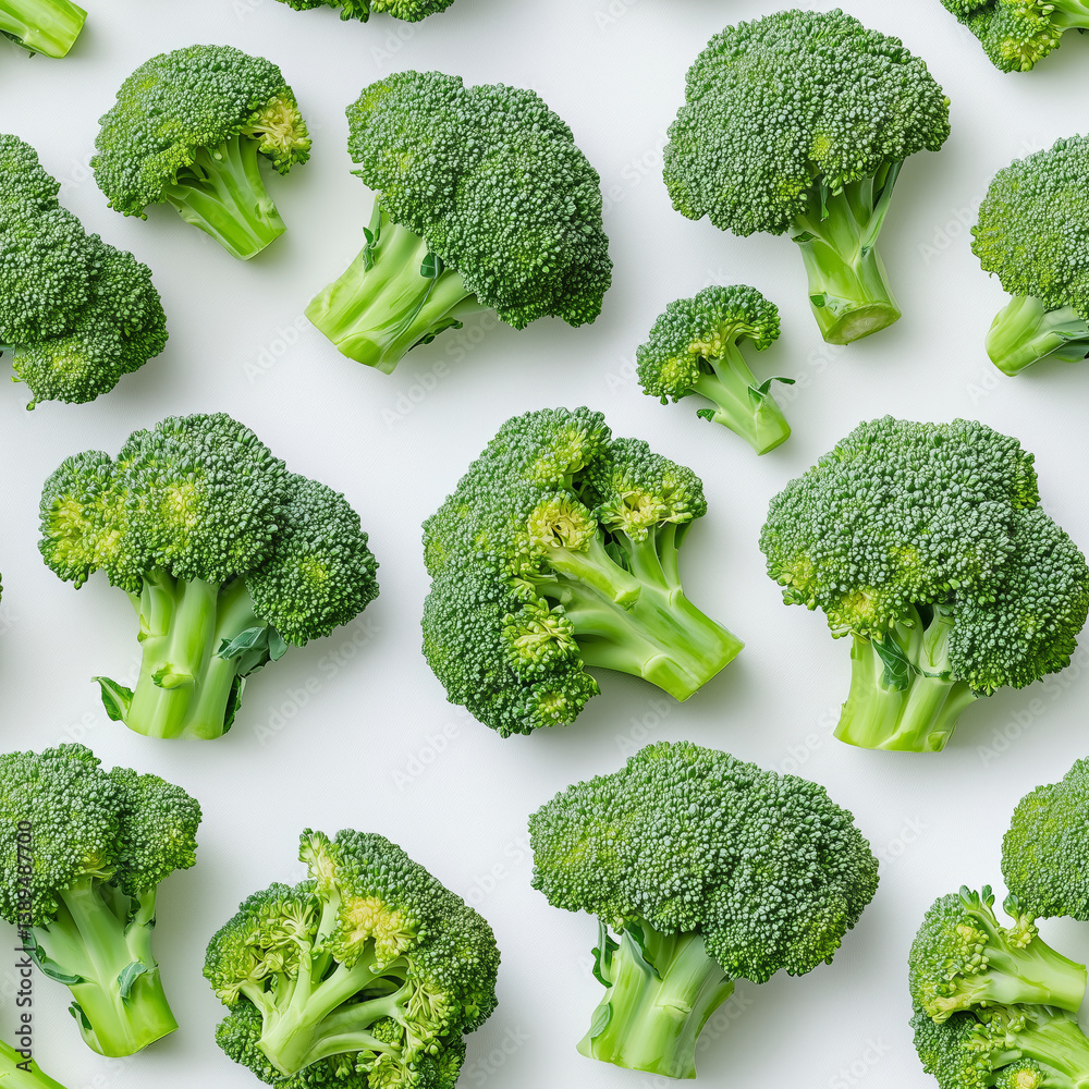 Vibrant broccoli forms a green tapestry on a white background Vibrant broccoli forms a green tapestry on a white background