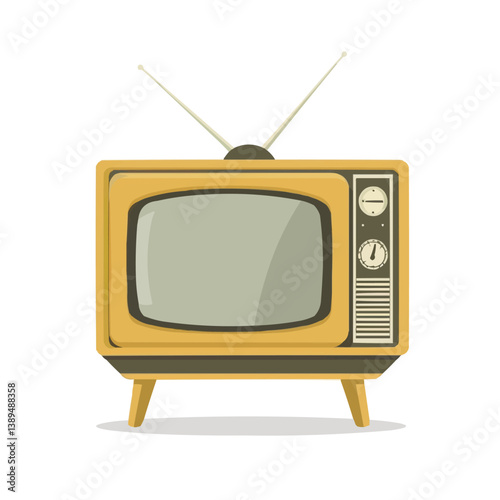 Vintage retro television with antennas on a white background.