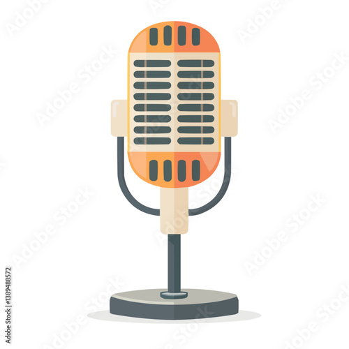 Vintage retro microphone illustration on stand with grill details.