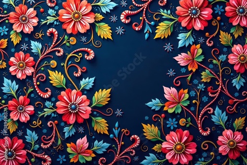 Intricate paisley floral pattern in vibrant hues, art, graphics
