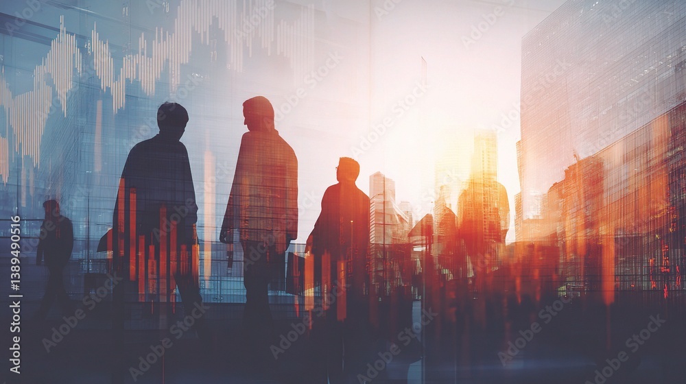 Corporate Silhouette Against Abstract Financial Background Corporate Silhouette Against Abstract Financial Background