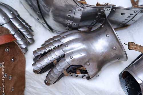 Medieval knight armor gauntlets and other metal parts