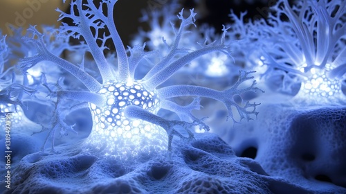 Illuminated nerve cells in a microscopic view