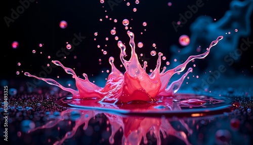 Vibrant neon ink droplets suspended in zero gravity, abstract background and colorful wallpaper photo