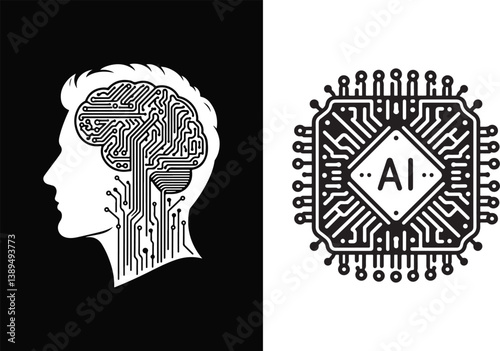 AI Chip Silhouettes Vector Icon Collection