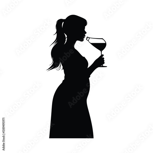 Pregnant woman drink water black color on isolated white background