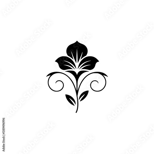 Black Floral Vector Design on White: Elegant Minimalist Ornament