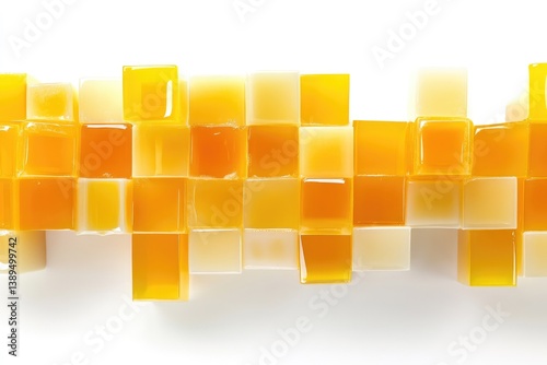 Arrangement of Yellow and Orange Glass Tiles on a White Background